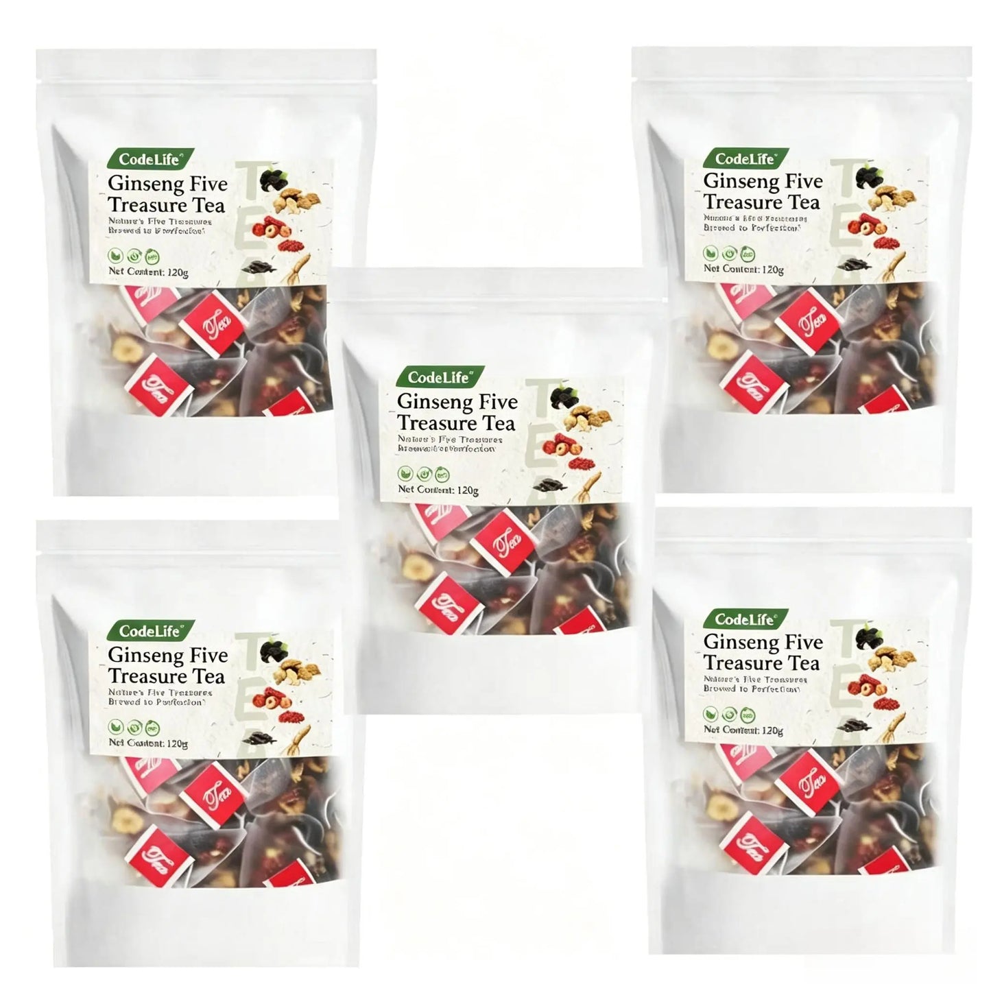 Wellness Scented Tea, Traditional Ginseng Five Treasure Formula with Red Date, Wolfberry and Mulberry