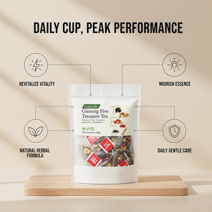 Wellness Scented Tea, Traditional Ginseng Five Treasure Formula with Red Date, Wolfberry and Mulberry