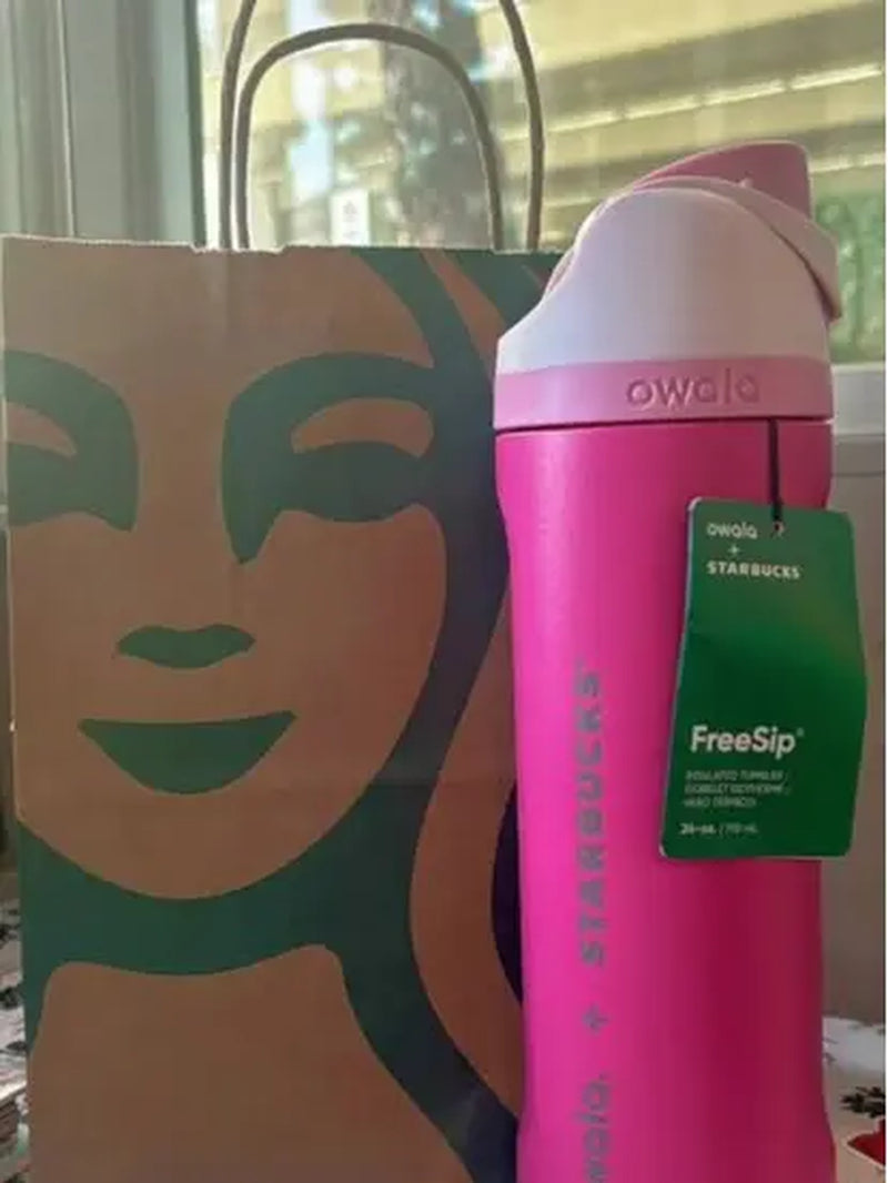 Owala X Starbucks New Pink Collection 24Oz Freesip Water Bottle – Insulated Stainless Steel Bottle with Straw and Carry Loop