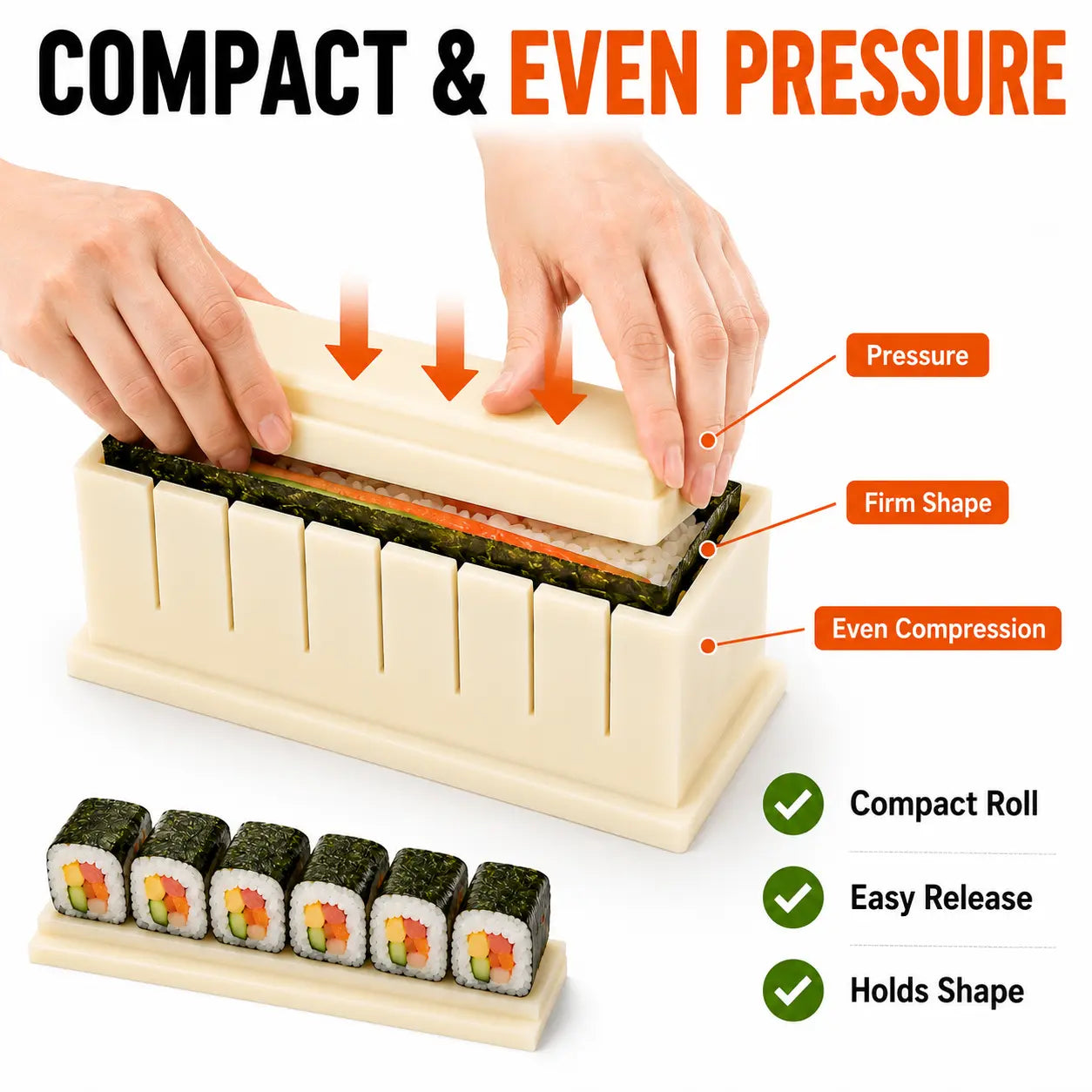 Sushi Making Kit with Cutter Mold, DIY Sushi Maker Tool for Perfect Even Rolls, Easy Homemade Sushi Kitchen Gadget