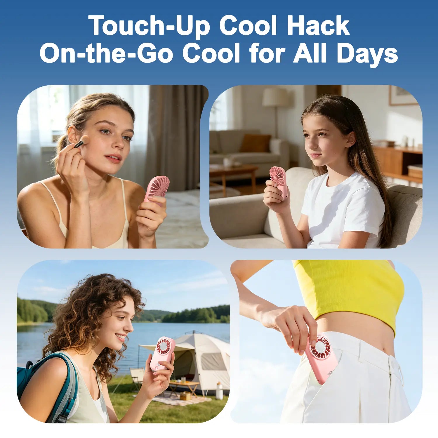 WHATOOK Cordless Personal Cooling Fan - 11000 RPM High-Speed, 5-Speed, 56G Ultra-Lightweight, USB-C Fast-Charging Handheld Device with USB Port, Pocket Home Appliance for Travel, Portable Fan in Club, Makeup Essential