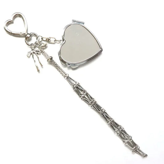 Lipstick Holder Keychain with Mirror for Women, Pink & Silver Metal Lip Gloss Lip Gloss Holder Keychain Case for Purse - Y2K Silver Makeup Storage Organizer Bag Charm Cutecore Accessories Gift