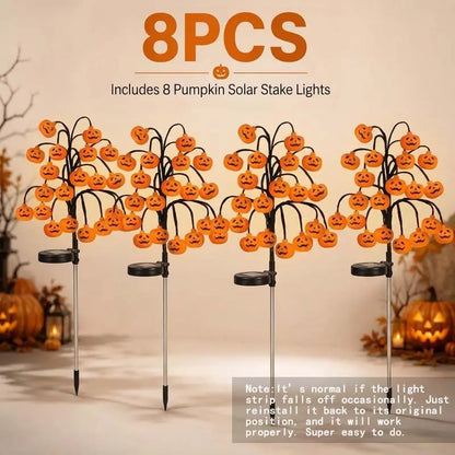 Solar Pumpkin Stake Lights, 20-Head Halloween Garden Lights, Waterproof Solar Operated Lights 8 Modes Auto On/Off, Outdoor Yard Lawn Pathway Halloween Decor, 2/4 Pack Landscape Holiday Lights