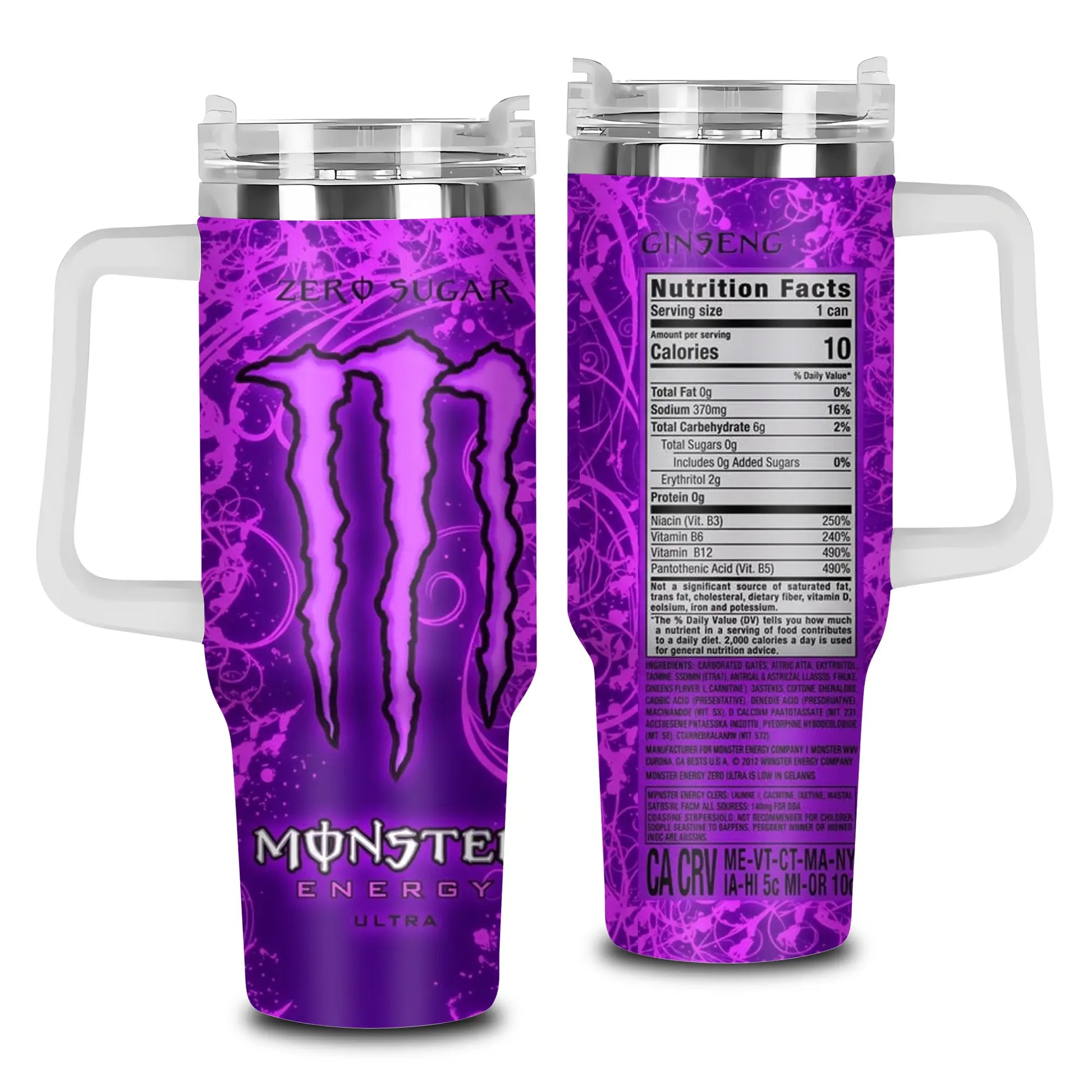 40Oz Tumbler with Handle & Straw, Mons.Energy Drink Editions Travel Mug, Vacuum Insulated Stainless Steel Cup, Gift for Gift for Energy Drink Fans