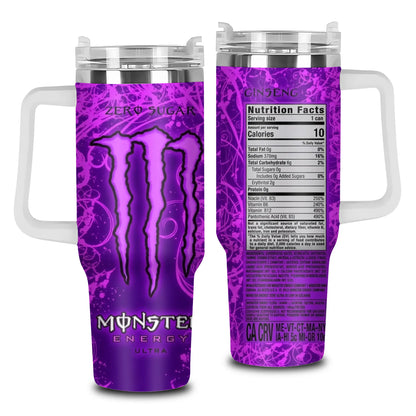 40Oz Tumbler with Handle & Straw, Mons.Energy Drink Editions Travel Mug, Vacuum Insulated Stainless Steel Cup, Gift for Gift for Energy Drink Fans