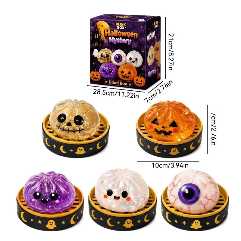 【Summer Sale Deals】Halloween Steamed Bun Squishy Toy Set, Slow Rising Stress Relief Fidget Toys with Steamer Bases, Pumpkin Eyeball Ghost Assortment, Collectible Desk Decor for Party Favors