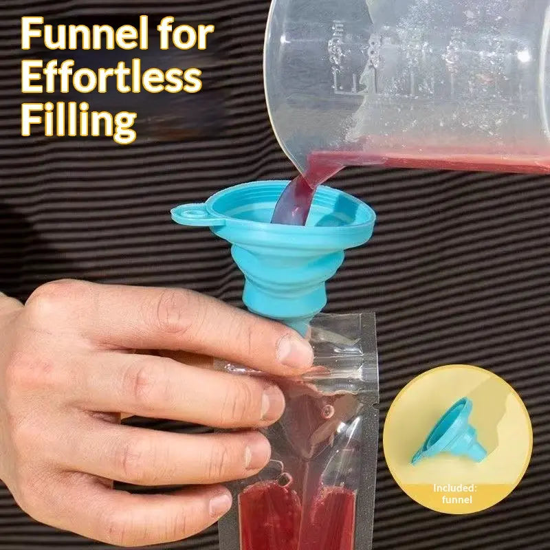 100-Pack Disposable Popsicle Mold Bags - Leakproof Zip-Seal Freezer Tubes with Silicone Funnel for Freezing Juices, Lollies, and Ice Cream Molds