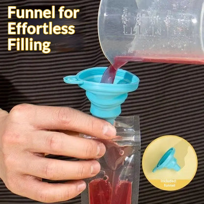 100-Pack Disposable Popsicle Mold Bags - Leakproof Zip-Seal Freezer Tubes with Silicone Funnel for Freezing Juices, Lollies, and Ice Cream Molds