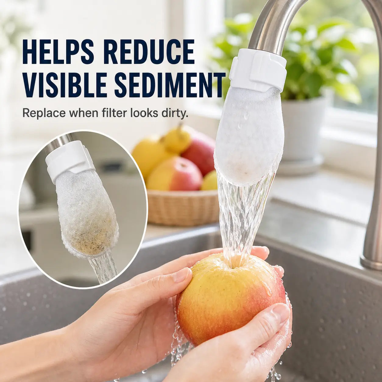 50 Disposable Cotton Faucet Filter Bags for Faucets Under 1 Inch with 5 Fastening Straps - Splash-Reducing Sediment Filter Socks with Elastic Cuff for Kitchen and Bathroom Use