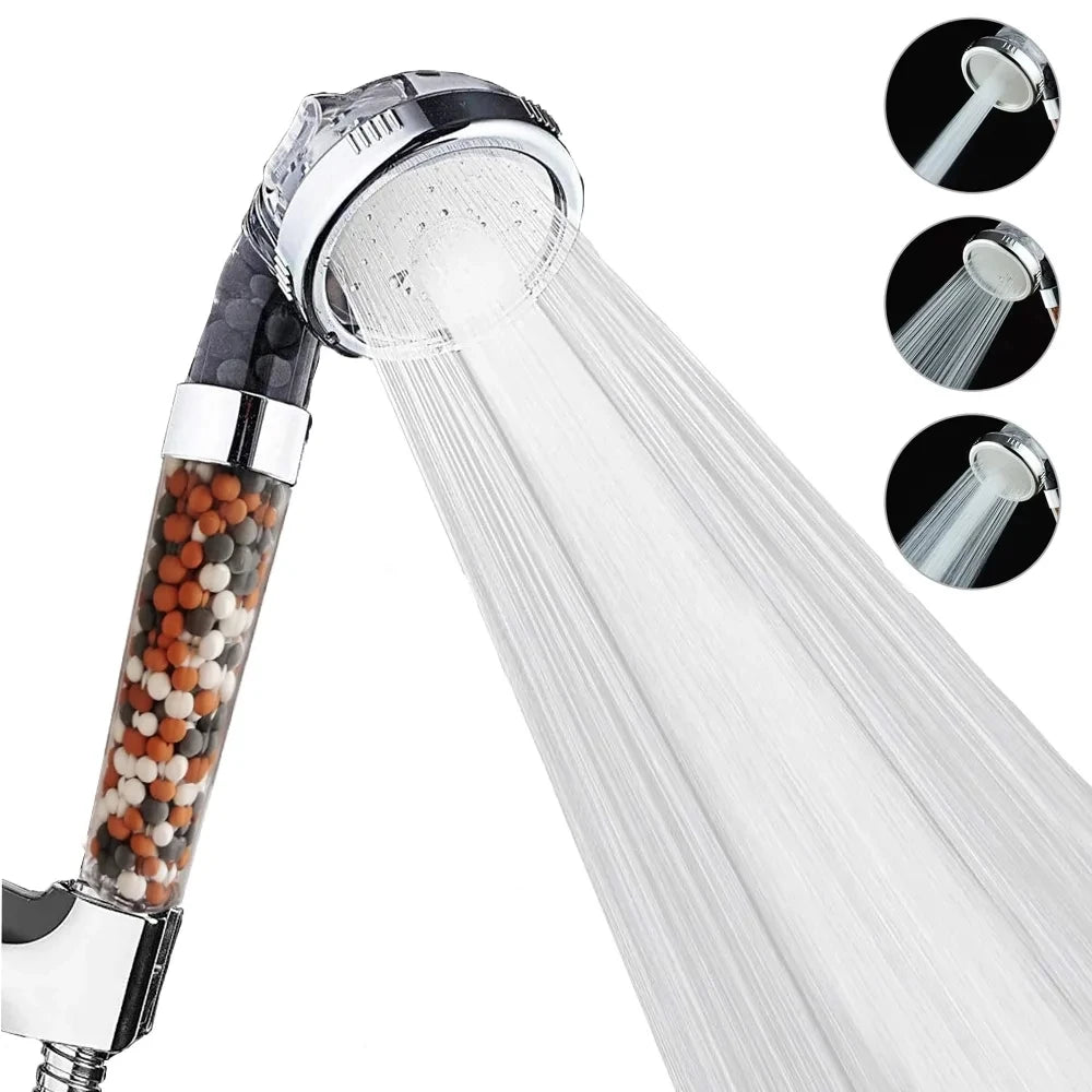 High-Pressure Handheld Spa Shower Head with Three Functions and Anion Filter for Water Conservation - Rainfall Style Bathroom Accessory