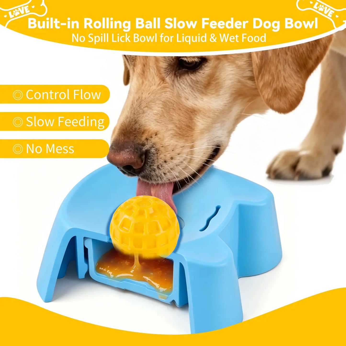 Silicone Non-Skid Slow Feeder Bowl for Dogs - Interactive Lick Design, 3/4 Cup Capacity for Wet Food, Ideal for Bone Broth & Yogurt, Anxiety Relief for Small to Large Dogs (Blue) - Mid Year Sale