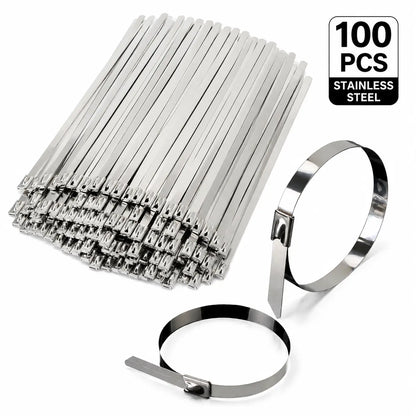 100PCS Stainless Steel Cable Ties, Heavy Duty Self Locking Metal Zip Ties, Rust Resistant Wire Ties for Automotive, Outdoor, Industrial Use