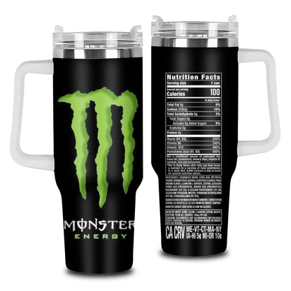 40Oz Tumbler with Handle & Straw, Mons.Energy Drink Editions Travel Mug, Vacuum Insulated Stainless Steel Cup, Gift for Gift for Energy Drink Fans