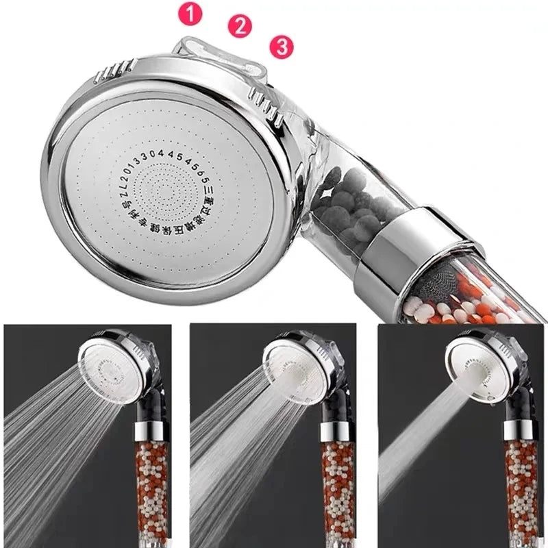 High-Pressure Handheld Spa Shower Head with Three Functions and Anion Filter for Water Conservation - Rainfall Style Bathroom Accessory