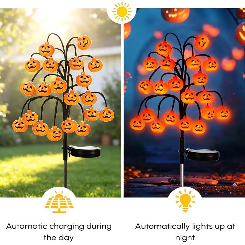 Solar Pumpkin Stake Lights, 20-Head Halloween Garden Lights, Waterproof Solar Operated Lights 8 Modes Auto On/Off, Outdoor Yard Lawn Pathway Halloween Decor, 2/4 Pack Landscape Holiday Lights