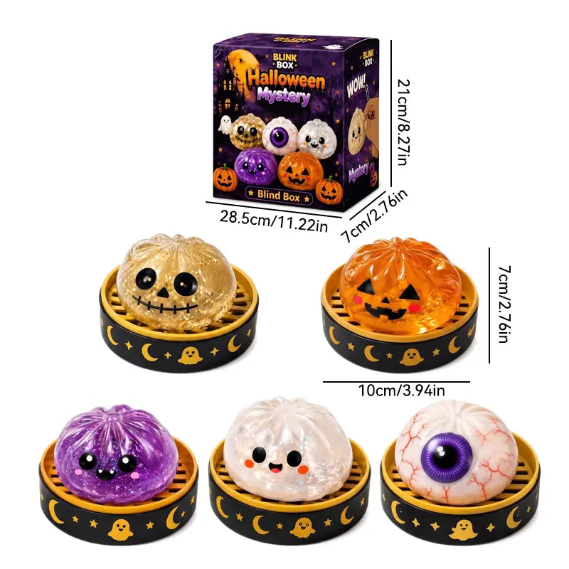 【Summer Sale Deals】Halloween Steamed Bun Squishy Toy Set, Slow Rising Stress Relief Fidget Toys with Steamer Bases, Pumpkin Eyeball Ghost Assortment, Collectible Desk Decor for Party Favors