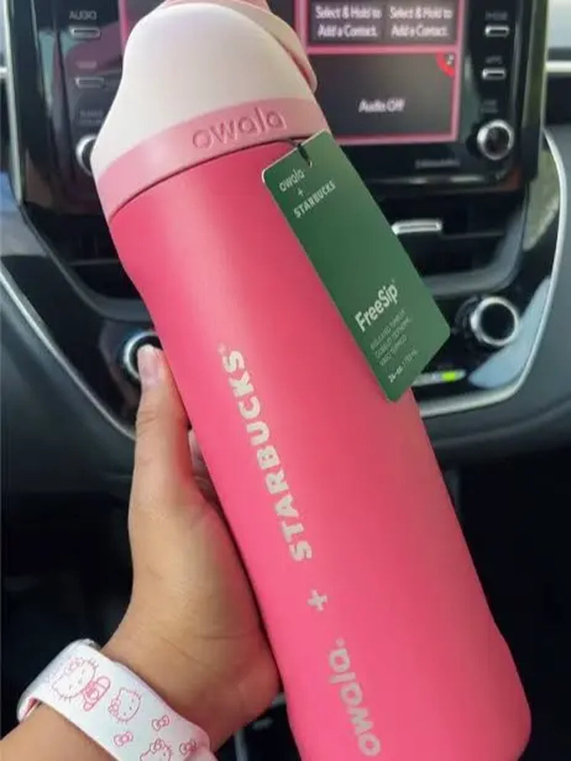 Owala X Starbucks New Pink Collection 24Oz Freesip Water Bottle – Insulated Stainless Steel Bottle with Straw and Carry Loop