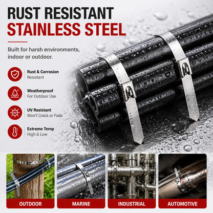 100PCS Stainless Steel Cable Ties, Heavy Duty Self Locking Metal Zip Ties, Rust Resistant Wire Ties for Automotive, Outdoor, Industrial Use