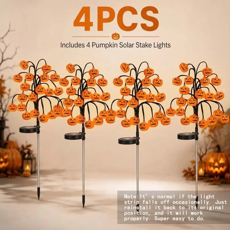 Solar Pumpkin Stake Lights, 20-Head Halloween Garden Lights, Waterproof Solar Operated Lights 8 Modes Auto On/Off, Outdoor Yard Lawn Pathway Halloween Decor, 2/4 Pack Landscape Holiday Lights