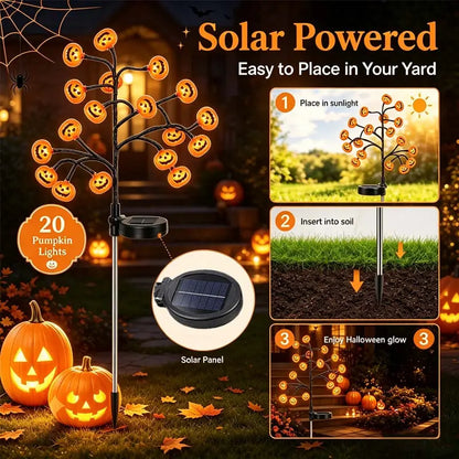 Solar Pumpkin Stake Lights, 20-Head Halloween Garden Lights, Waterproof Solar Operated Lights 8 Modes Auto On/Off, Outdoor Yard Lawn Pathway Halloween Decor, 2/4 Pack Landscape Holiday Lights