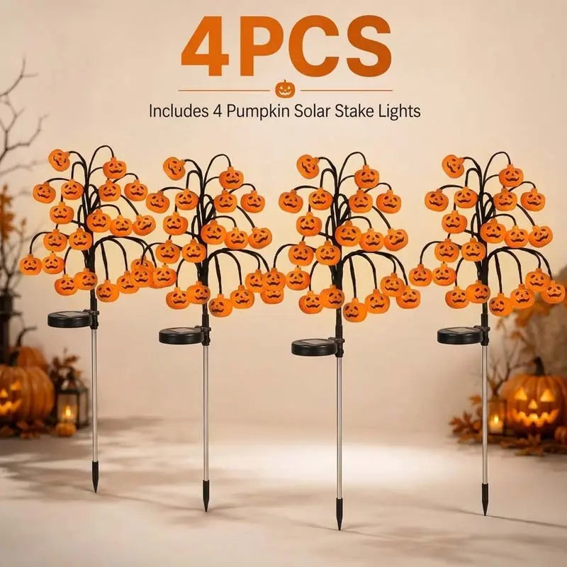 Solar Pumpkin Stake Lights, 20-Head Halloween Garden Lights, Waterproof Solar Operated Lights 8 Modes Auto On/Off, Outdoor Yard Lawn Pathway Halloween Decor, 2/4 Pack Landscape Holiday Lights