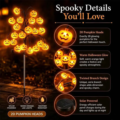 Solar Pumpkin Stake Lights, 20-Head Halloween Garden Lights, Waterproof Solar Operated Lights 8 Modes Auto On/Off, Outdoor Yard Lawn Pathway Halloween Decor, 2/4 Pack Landscape Holiday Lights