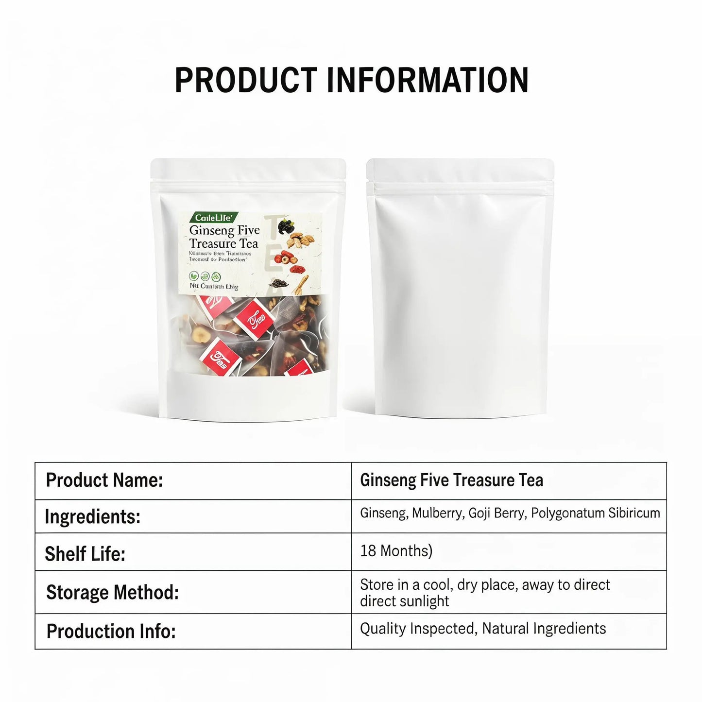 Wellness Scented Tea, Traditional Ginseng Five Treasure Formula with Red Date, Wolfberry and Mulberry