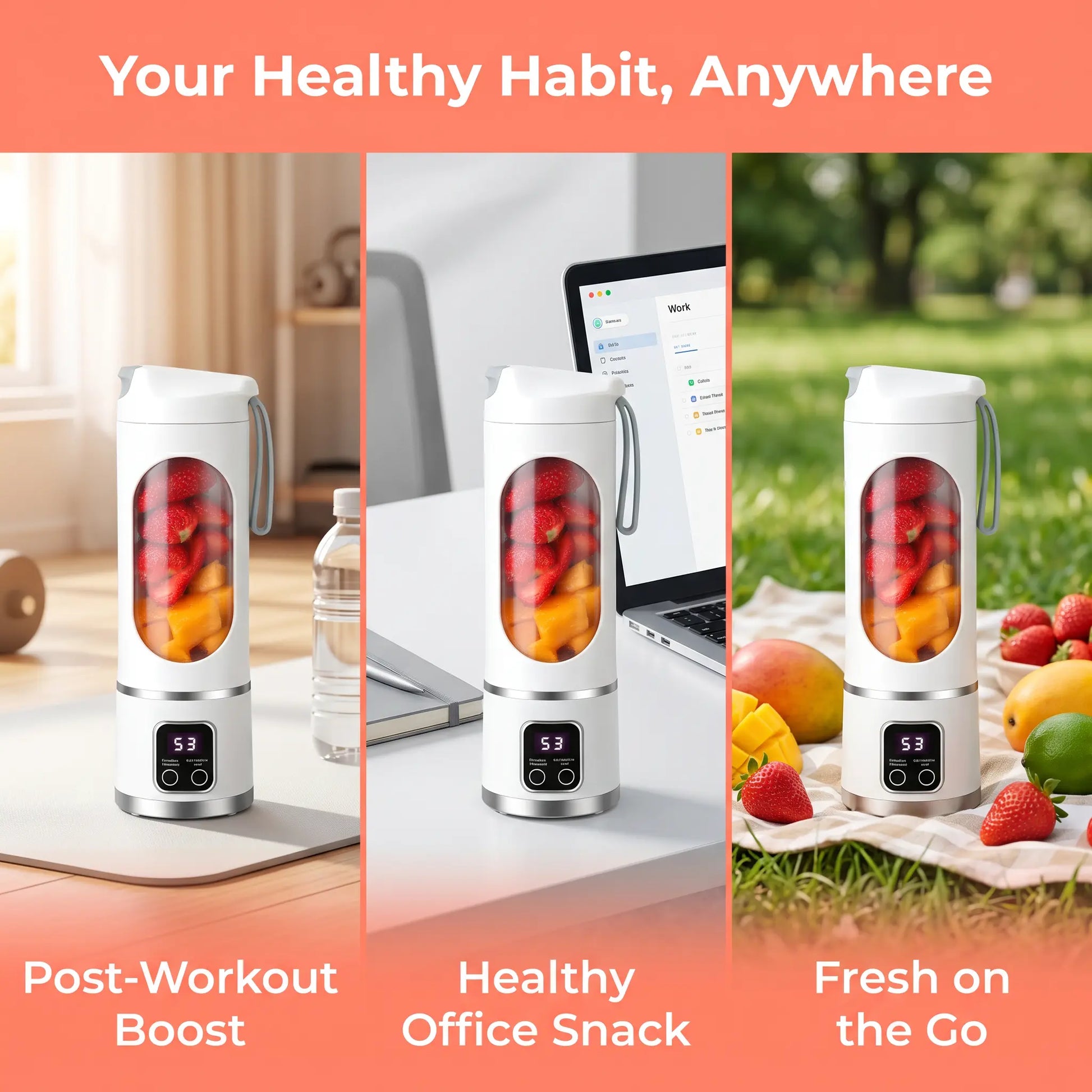 Unleash Your Blending Potential: Portable 15.22 Oz USB Rechargeable Blender with LED Display – Perfect for Smoothies & Juices, Your Home Kitchen Essential!