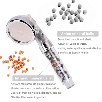 High-Pressure Handheld Spa Shower Head with Three Functions and Anion Filter for Water Conservation - Rainfall Style Bathroom Accessory