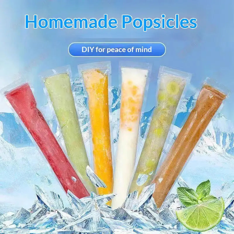 100-Pack Disposable Popsicle Mold Bags - Leakproof Zip-Seal Freezer Tubes with Silicone Funnel for Freezing Juices, Lollies, and Ice Cream Molds