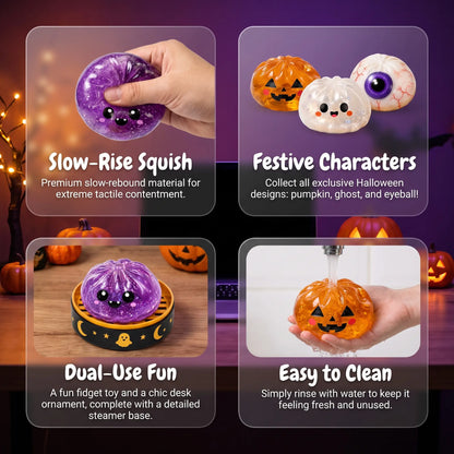 【Summer Sale Deals】Halloween Steamed Bun Squishy Toy Set, Slow Rising Stress Relief Fidget Toys with Steamer Bases, Pumpkin Eyeball Ghost Assortment, Collectible Desk Decor for Party Favors