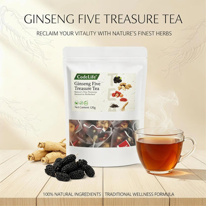 Wellness Scented Tea, Traditional Ginseng Five Treasure Formula with Red Date, Wolfberry and Mulberry