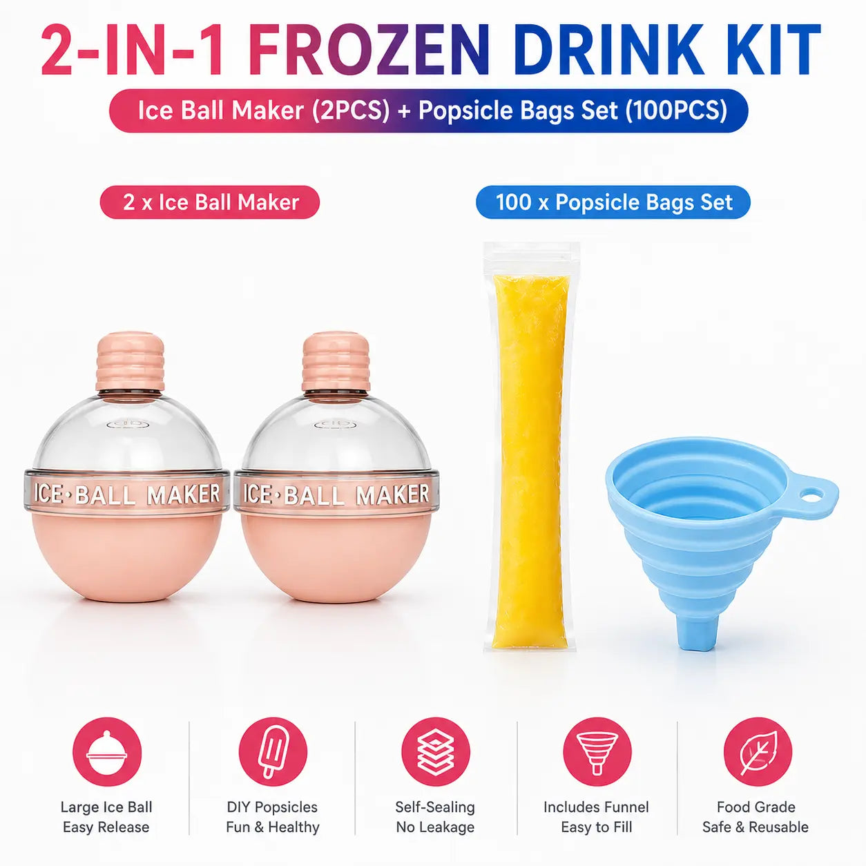 100-Pack Disposable Popsicle Mold Bags - Leakproof Zip-Seal Freezer Tubes with Silicone Funnel for Freezing Juices, Lollies, and Ice Cream Molds