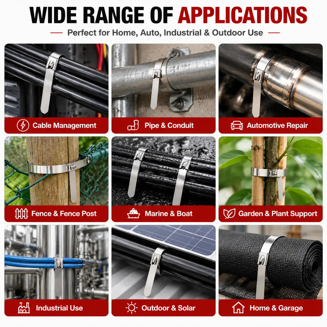 100PCS Stainless Steel Cable Ties, Heavy Duty Self Locking Metal Zip Ties, Rust Resistant Wire Ties for Automotive, Outdoor, Industrial Use