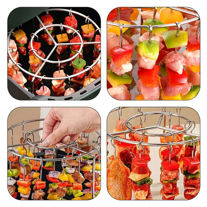 Air Fryer Skewer Rack Set - Round Stainless Steel Grill with Flat Edges (2 Count)