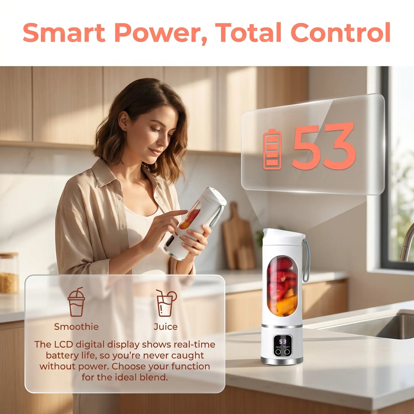 Unleash Your Blending Potential: Portable 15.22 Oz USB Rechargeable Blender with LED Display – Perfect for Smoothies & Juices, Your Home Kitchen Essential!