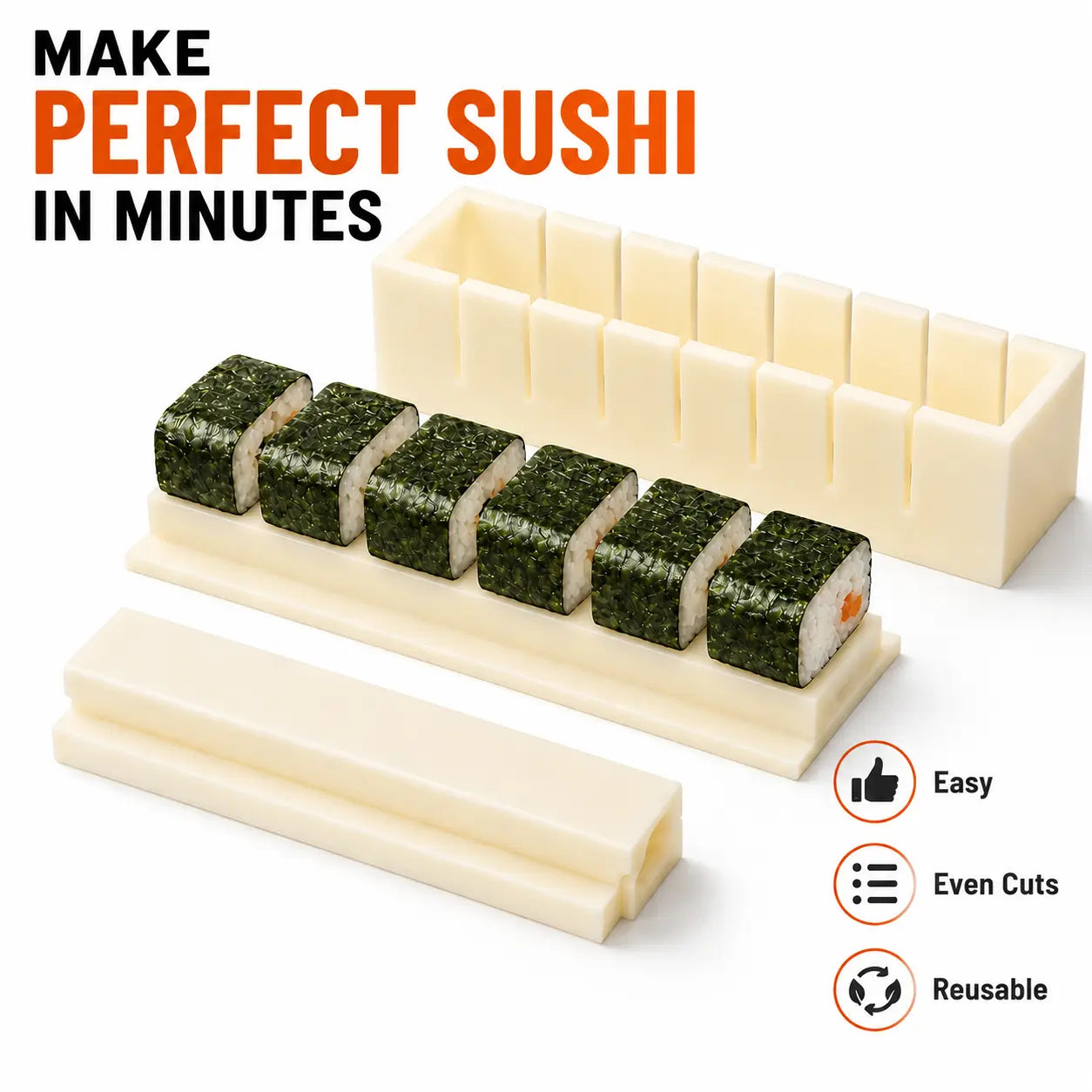 Sushi Making Kit with Cutter Mold, DIY Sushi Maker Tool for Perfect Even Rolls, Easy Homemade Sushi Kitchen Gadget