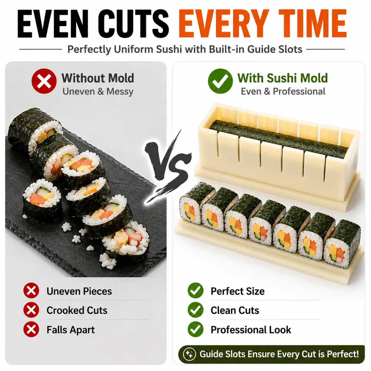 Sushi Making Kit with Cutter Mold, DIY Sushi Maker Tool for Perfect Even Rolls, Easy Homemade Sushi Kitchen Gadget
