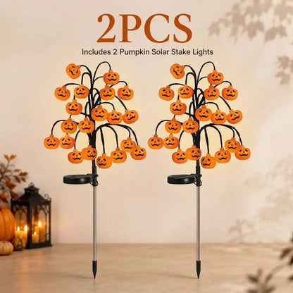 Solar Pumpkin Stake Lights, 20-Head Halloween Garden Lights, Waterproof Solar Operated Lights 8 Modes Auto On/Off, Outdoor Yard Lawn Pathway Halloween Decor, 2/4 Pack Landscape Holiday Lights