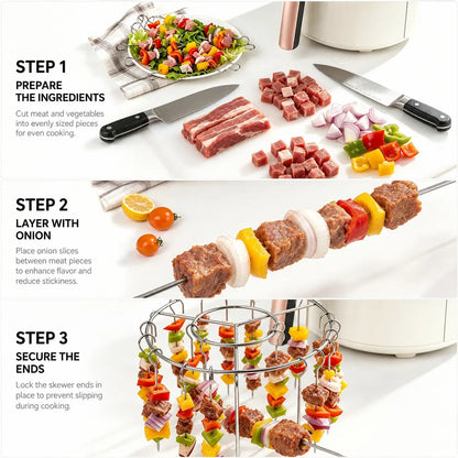 Air Fryer Skewer Rack Set - Round Stainless Steel Grill with Flat Edges (2 Count)