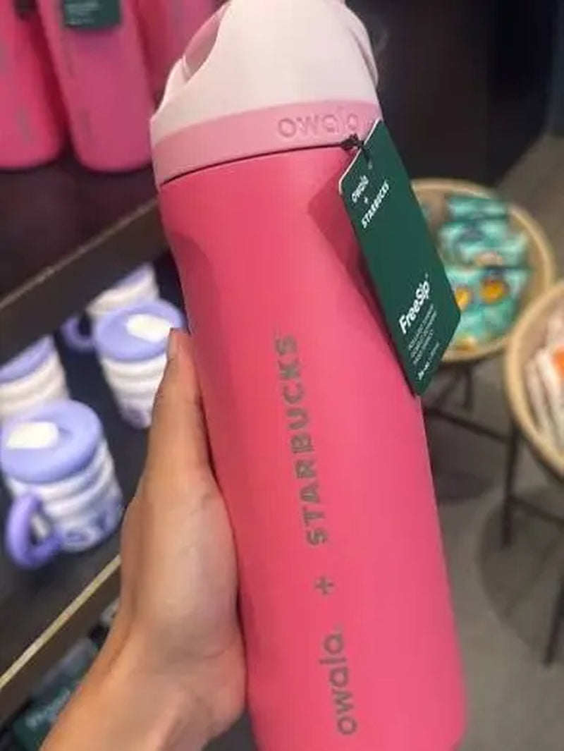Owala X Starbucks New Pink Collection 24Oz Freesip Water Bottle – Insulated Stainless Steel Bottle with Straw and Carry Loop