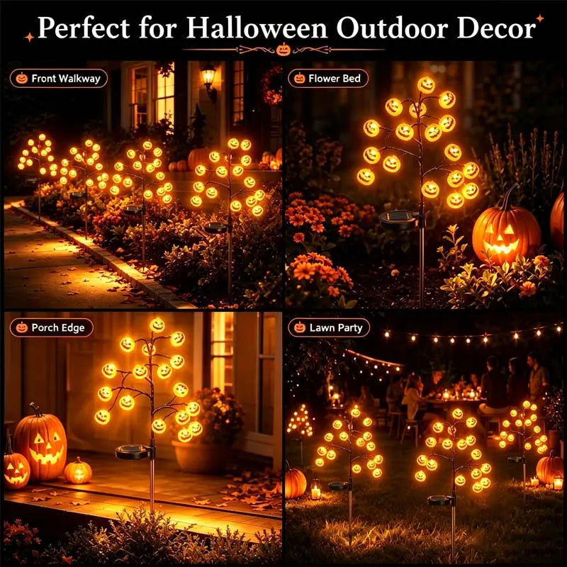 Solar Pumpkin Stake Lights, 20-Head Halloween Garden Lights, Waterproof Solar Operated Lights 8 Modes Auto On/Off, Outdoor Yard Lawn Pathway Halloween Decor, 2/4 Pack Landscape Holiday Lights