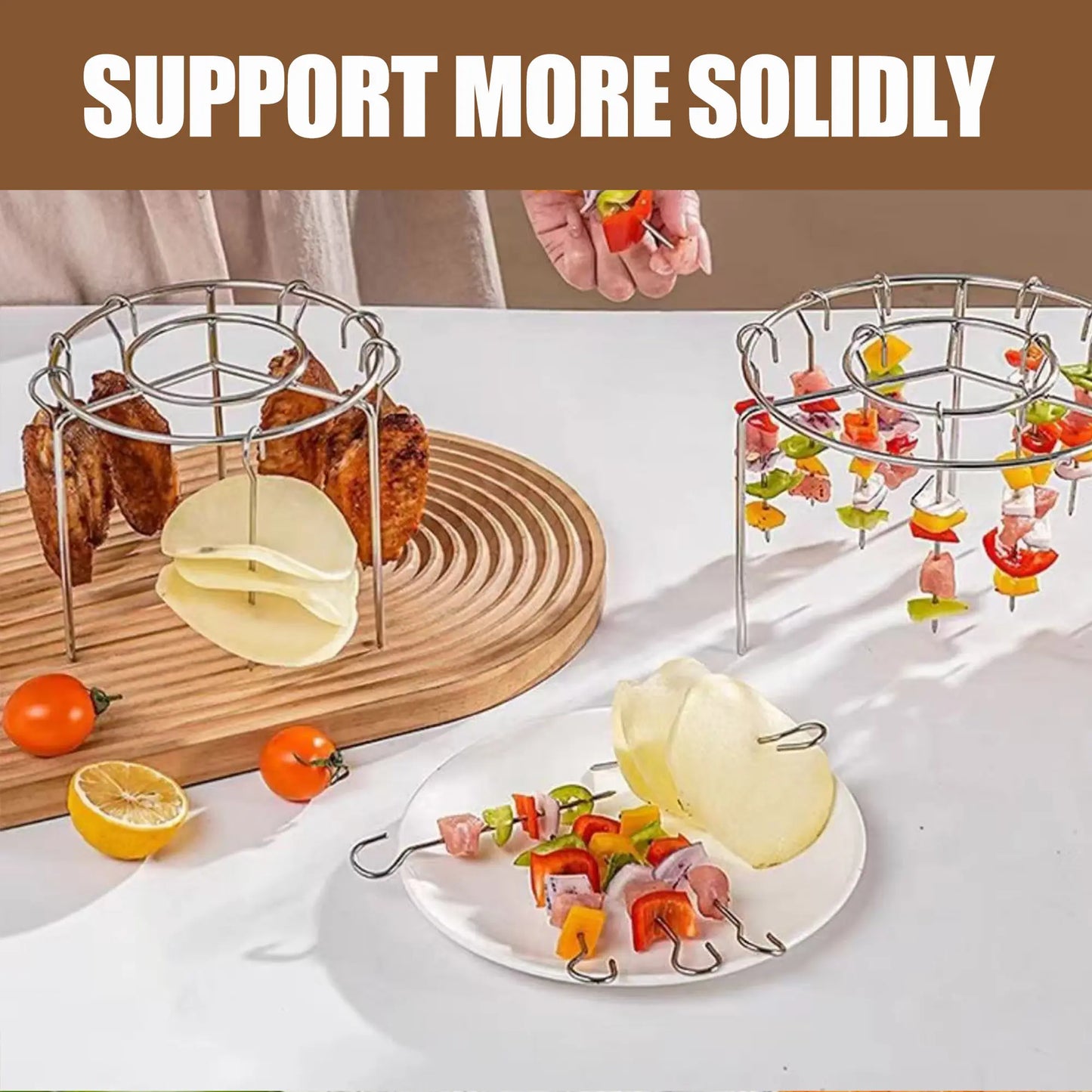 Air Fryer Skewer Rack Set - Round Stainless Steel Grill with Flat Edges (2 Count)