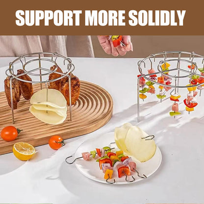 Air Fryer Skewer Rack Set - Round Stainless Steel Grill with Flat Edges (2 Count)