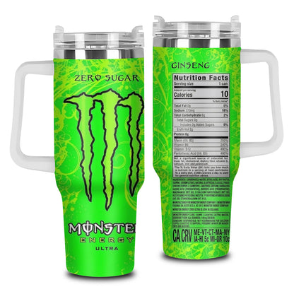 40Oz Tumbler with Handle & Straw, Mons.Energy Drink Editions Travel Mug, Vacuum Insulated Stainless Steel Cup, Gift for Gift for Energy Drink Fans