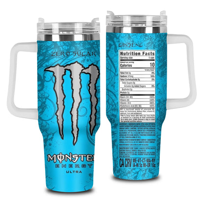 40Oz Tumbler with Handle & Straw, Mons.Energy Drink Editions Travel Mug, Vacuum Insulated Stainless Steel Cup, Gift for Gift for Energy Drink Fans