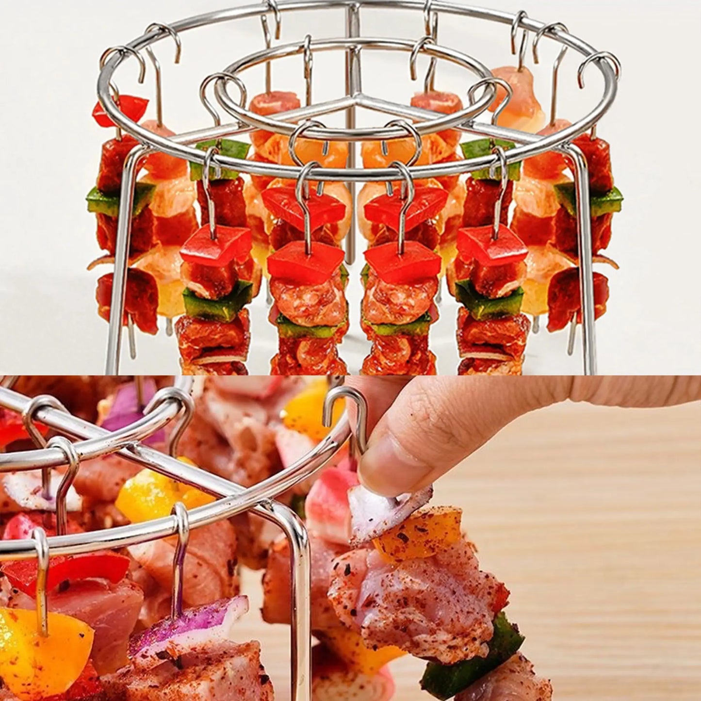 Air Fryer Skewer Rack Set - Round Stainless Steel Grill with Flat Edges (2 Count)