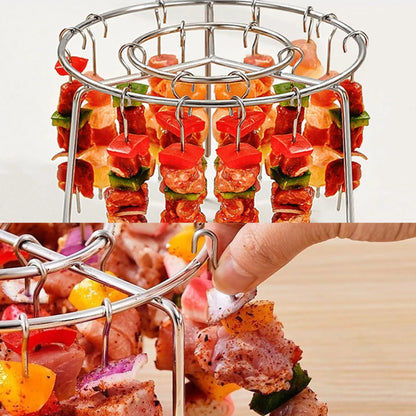 Air Fryer Skewer Rack Set - Round Stainless Steel Grill with Flat Edges (2 Count)