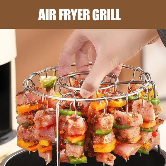 Air Fryer Skewer Rack Set - Round Stainless Steel Grill with Flat Edges (2 Count)