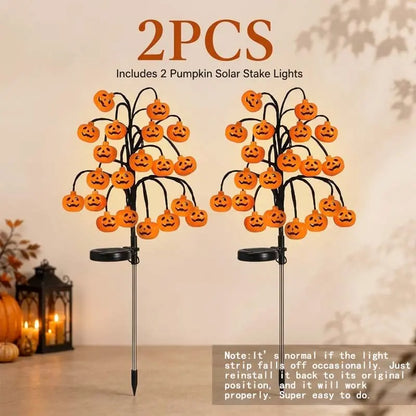Solar Pumpkin Stake Lights, 20-Head Halloween Garden Lights, Waterproof Solar Operated Lights 8 Modes Auto On/Off, Outdoor Yard Lawn Pathway Halloween Decor, 2/4 Pack Landscape Holiday Lights